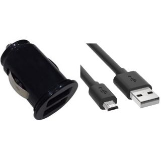 ENJOY 2.4A (12/24V) autolaturi kahdella USB-portilla ja yhdellä microUSB-kaapelilla