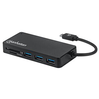 Manhattan 3xUSB-A hubi ja kortinlukija USB-C kaapelilla